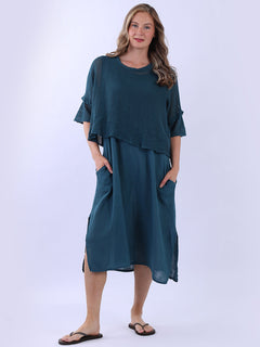 Mesh Net Cotton Dress Teal