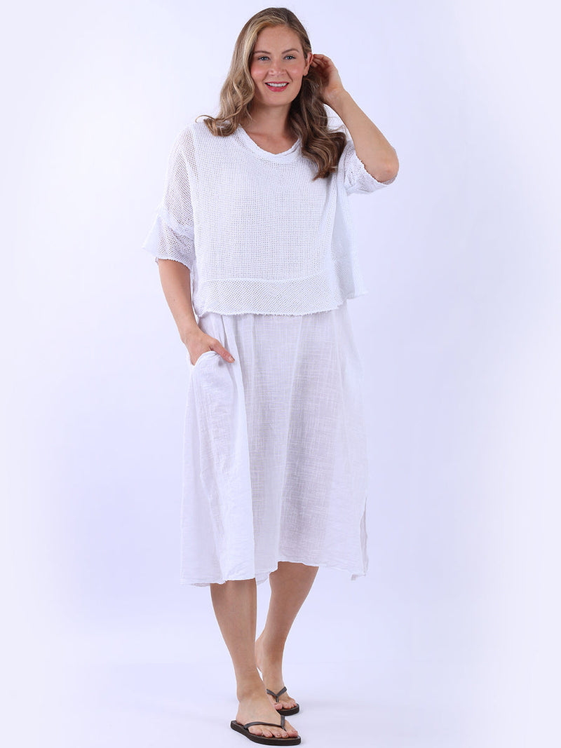 Mesh Net Cotton Dress White