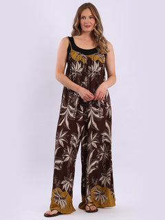 Floral Oversized Cotton Jumpsuit Chocolate