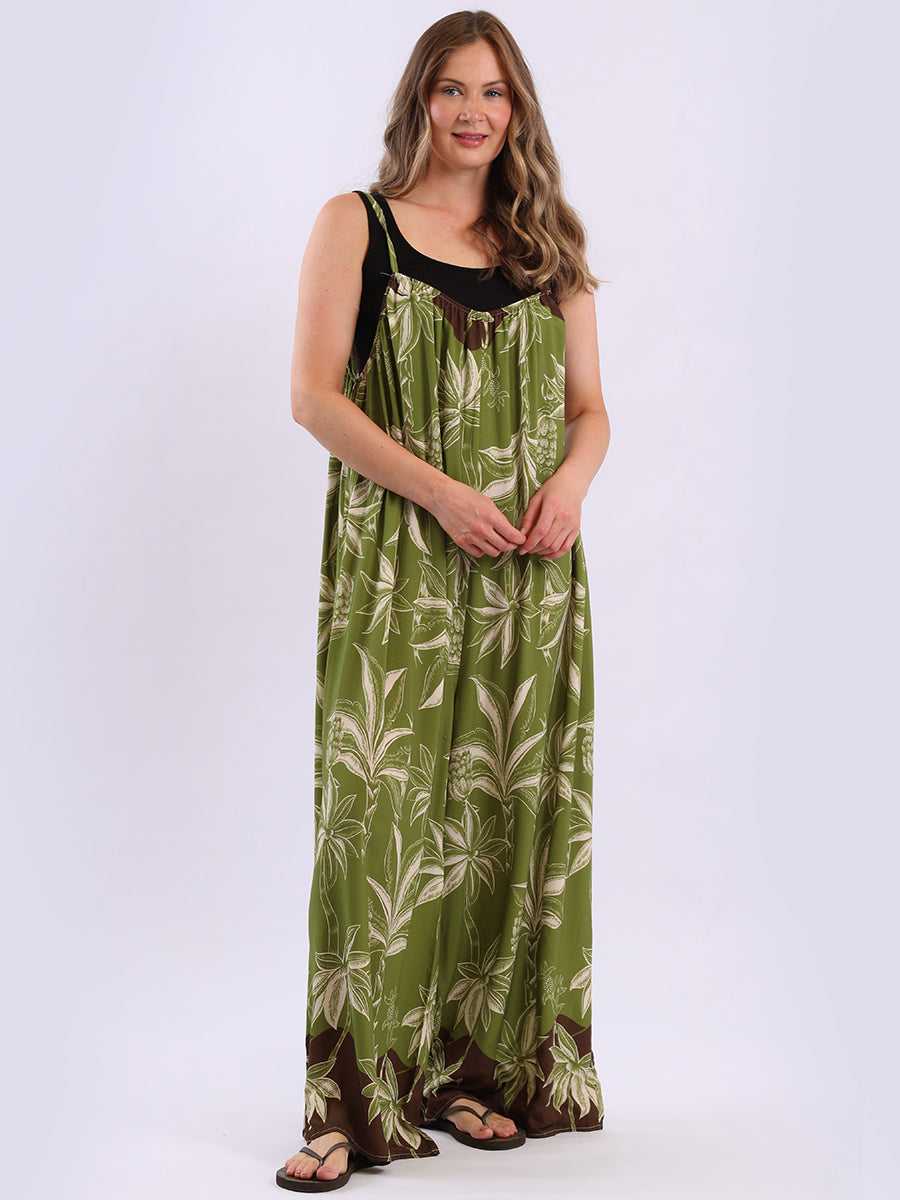 Floral Oversized Cotton Jumpsuit Olive