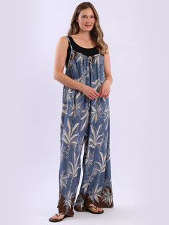 Floral Oversized Cotton Jumpsuit Denim