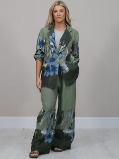 Floral Linen Jacket Khaki