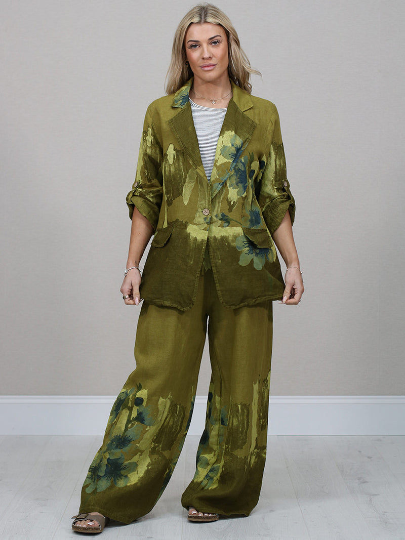 Floral Linen Jacket Olive