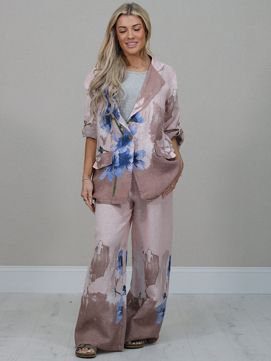 Floral Linen Jacket Pink