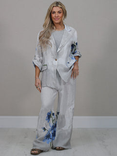 Floral Linen Jacket White
