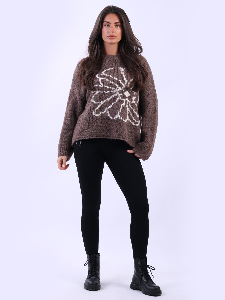 Floral Knit Wooly Jumper Dark Mocha