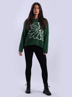Floral Knit Wooly Jumper Green