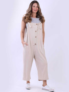 Sleeveless Cotton Dungaree Beige