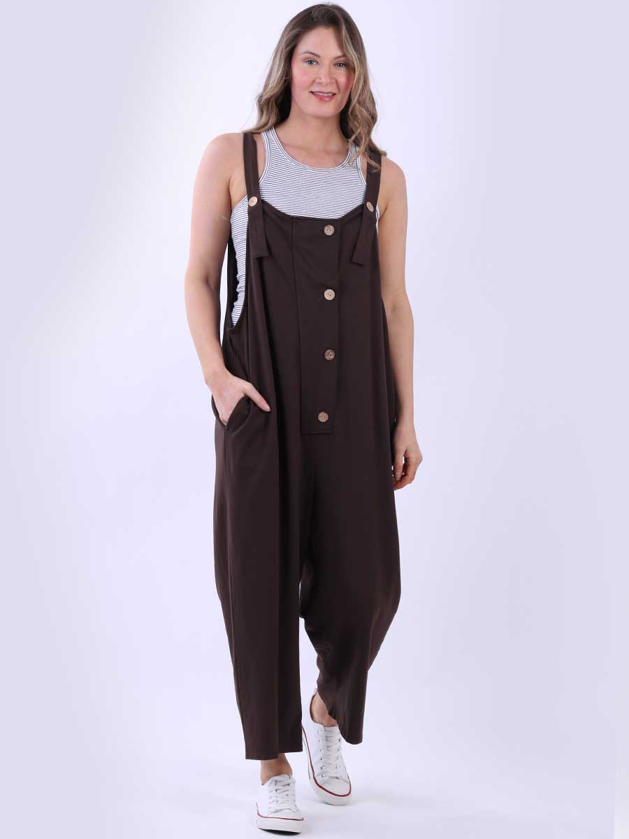 Sleeveless Cotton Dungaree Chocolate