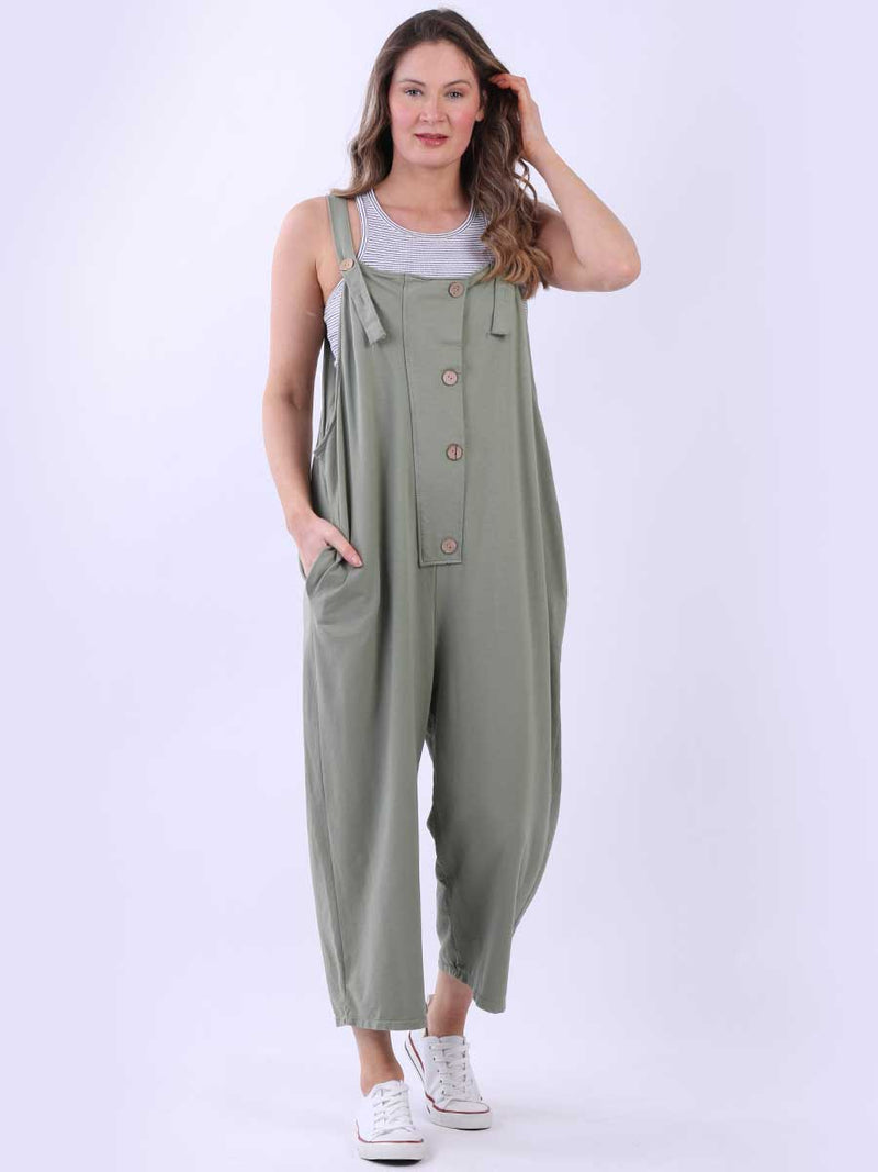 Sleeveless Cotton Dungaree Khaki