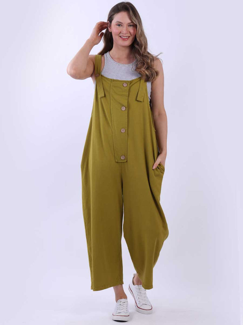 Sleeveless Cotton Dungaree Olive