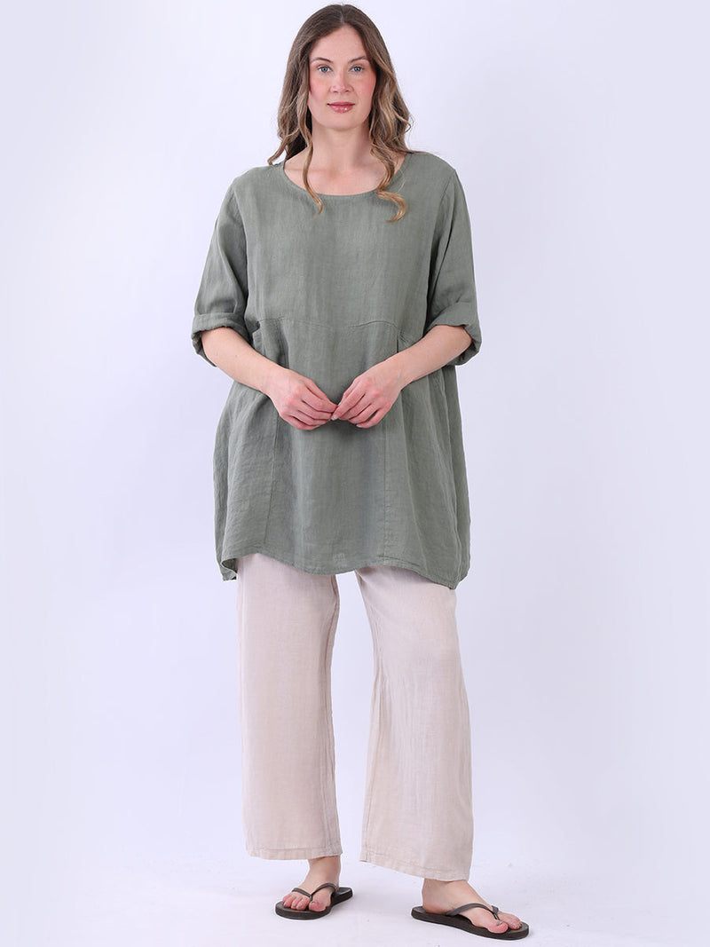 Plain Linen Top Khaki