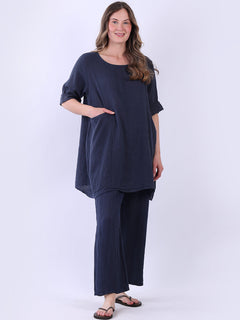 Plain Linen Top Navy