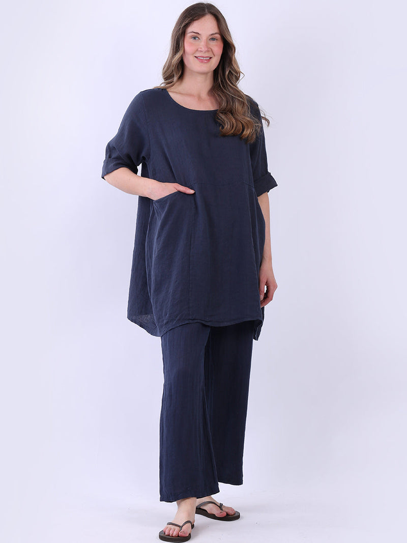 Plain Linen Top Navy