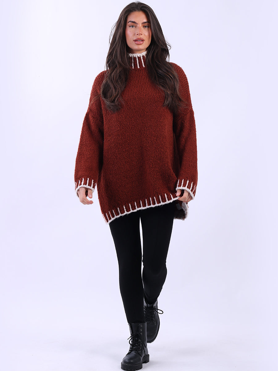 Chunky Blanket Stitch Knitted Wooly Jumper