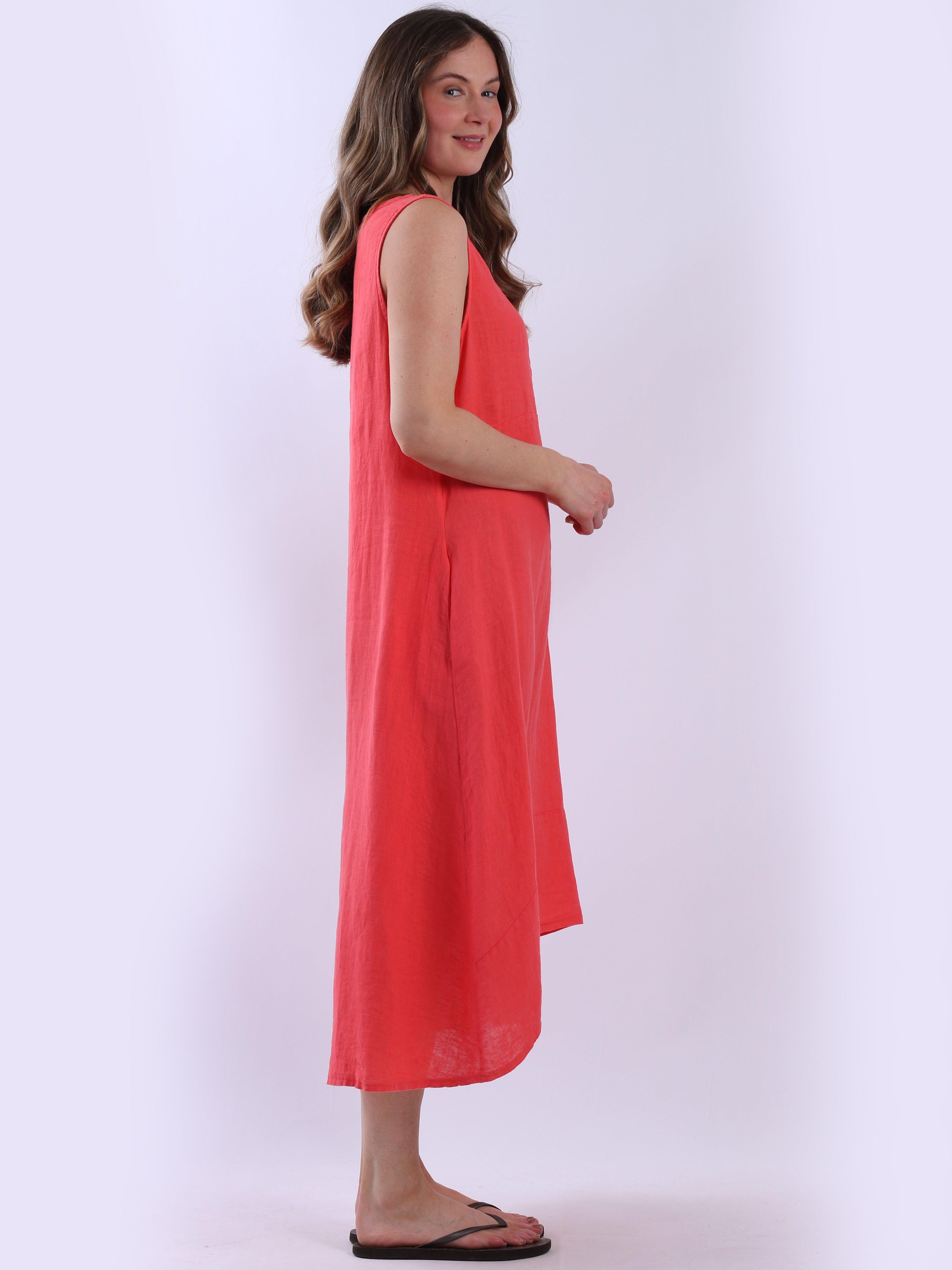 Solid Linen Sleeveless Hi-Lo Dress