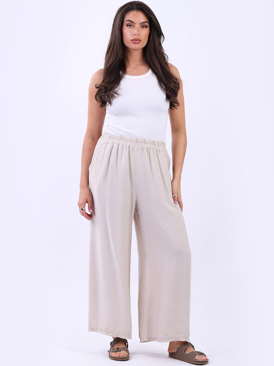 Wide Leg Solid Pant beige