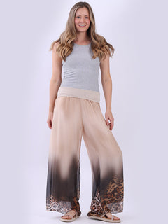 Contrast Leopard Print Palazzo Beige