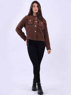 Whipstitch Button Down Crop Jacket Chocolate