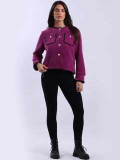 Whipstitch Button Down Crop Jacket Magenta