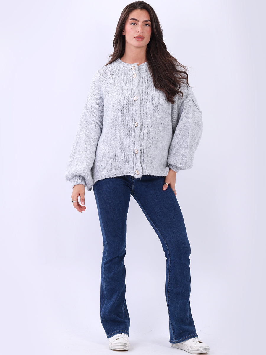Button Down Wooly Cardigan Silver