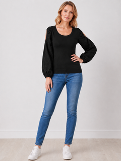 Cold Shoulder Cotton Tee Black