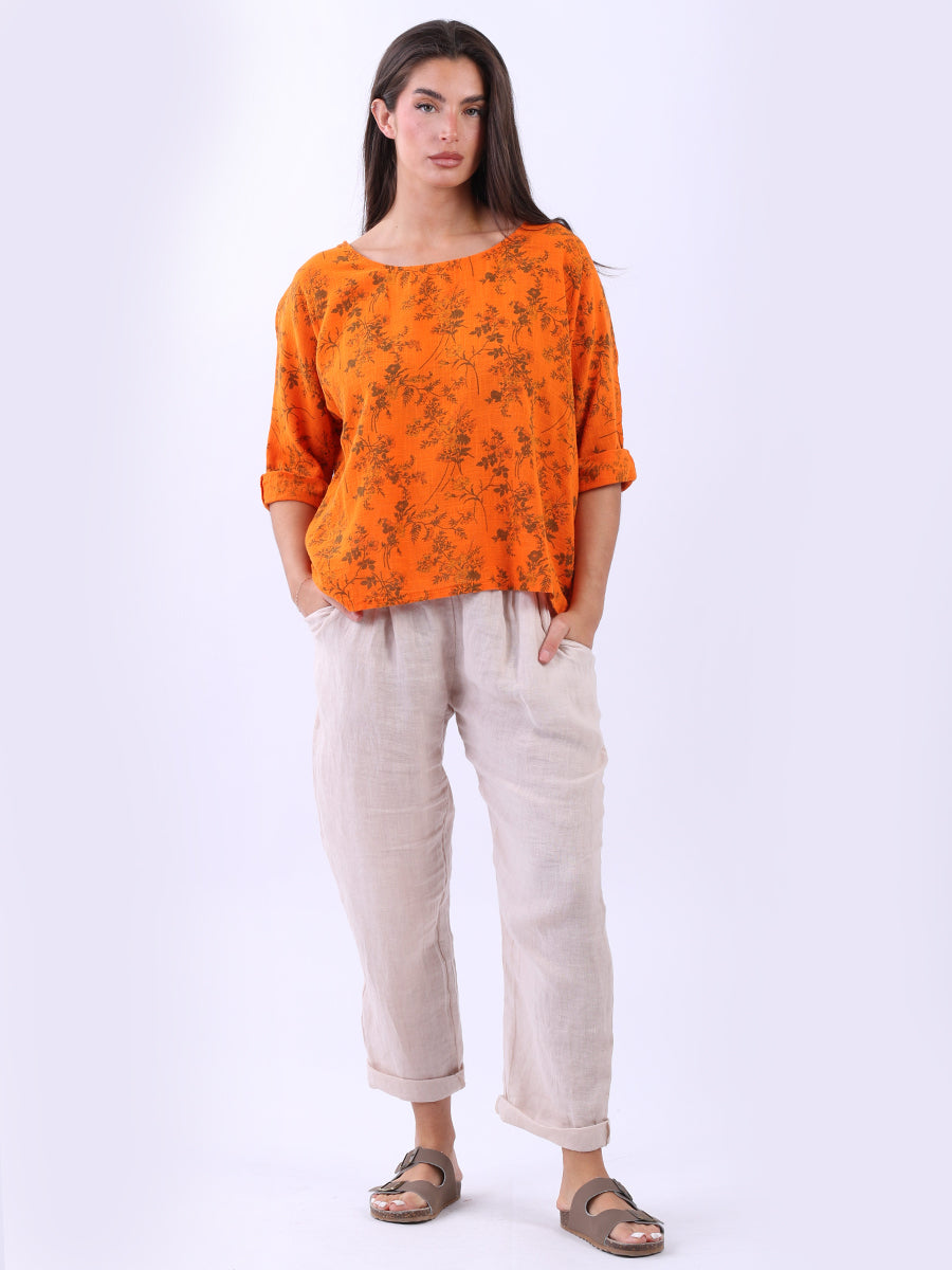 Floral Baggy Crop Top Orange