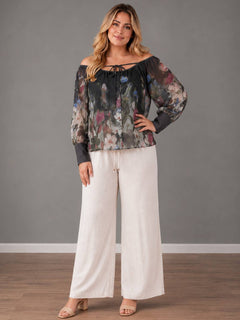 Floral Plus SIze Off Shoulder Top Charcoal
