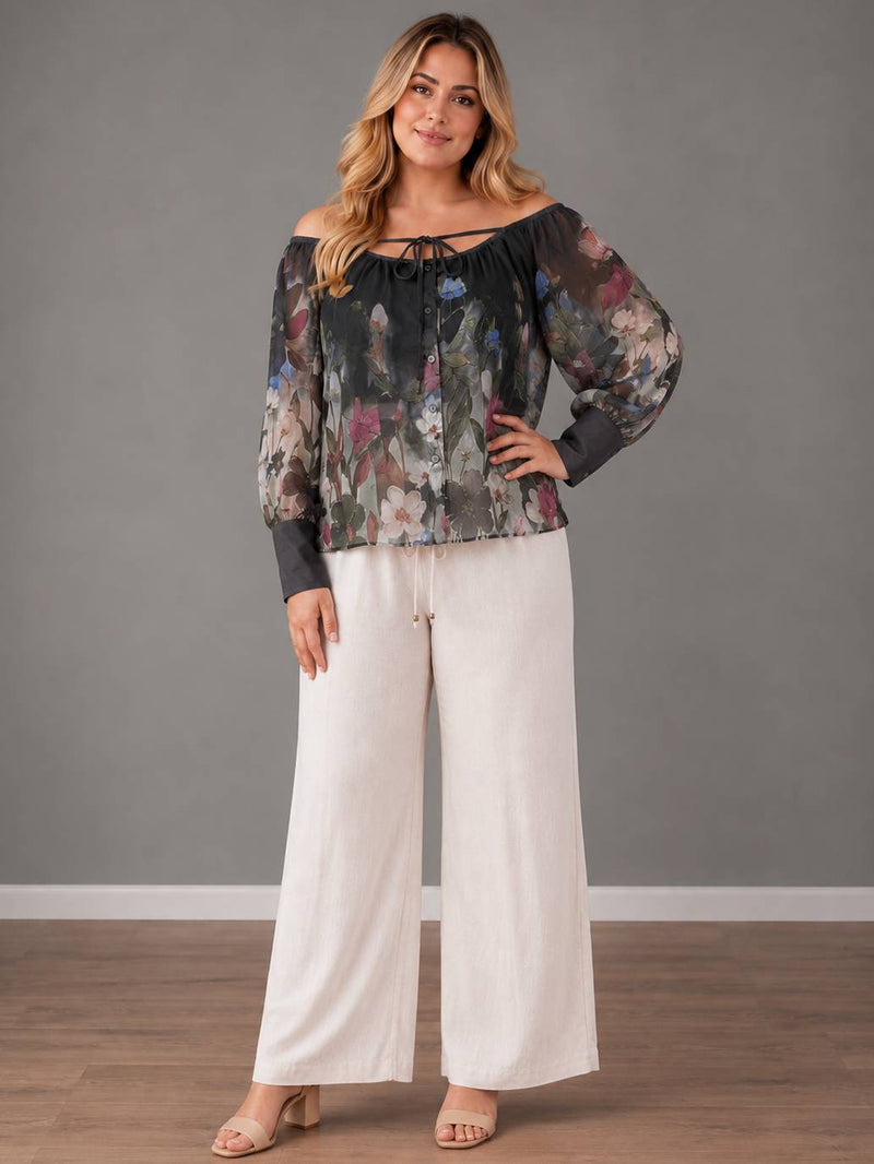 Floral Plus SIze Off Shoulder Top Charcoal