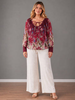 Floral Plus SIze Off Shoulder Top Wine