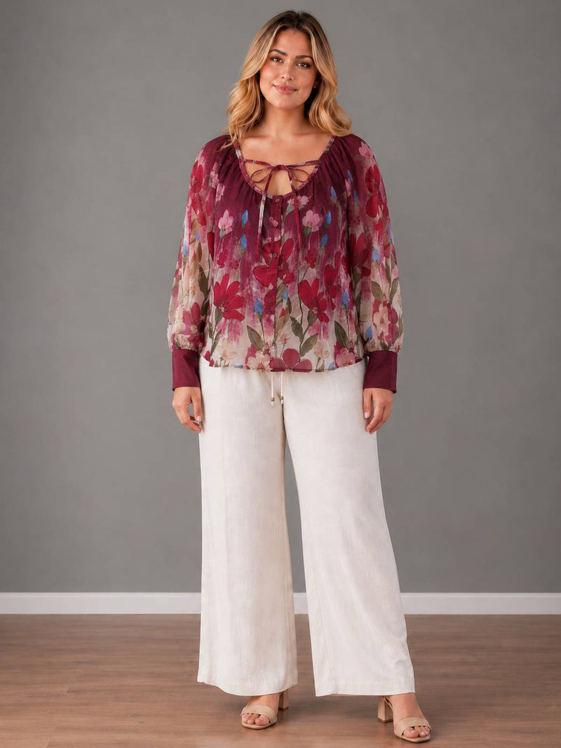 Floral Plus SIze Off Shoulder Top Wine