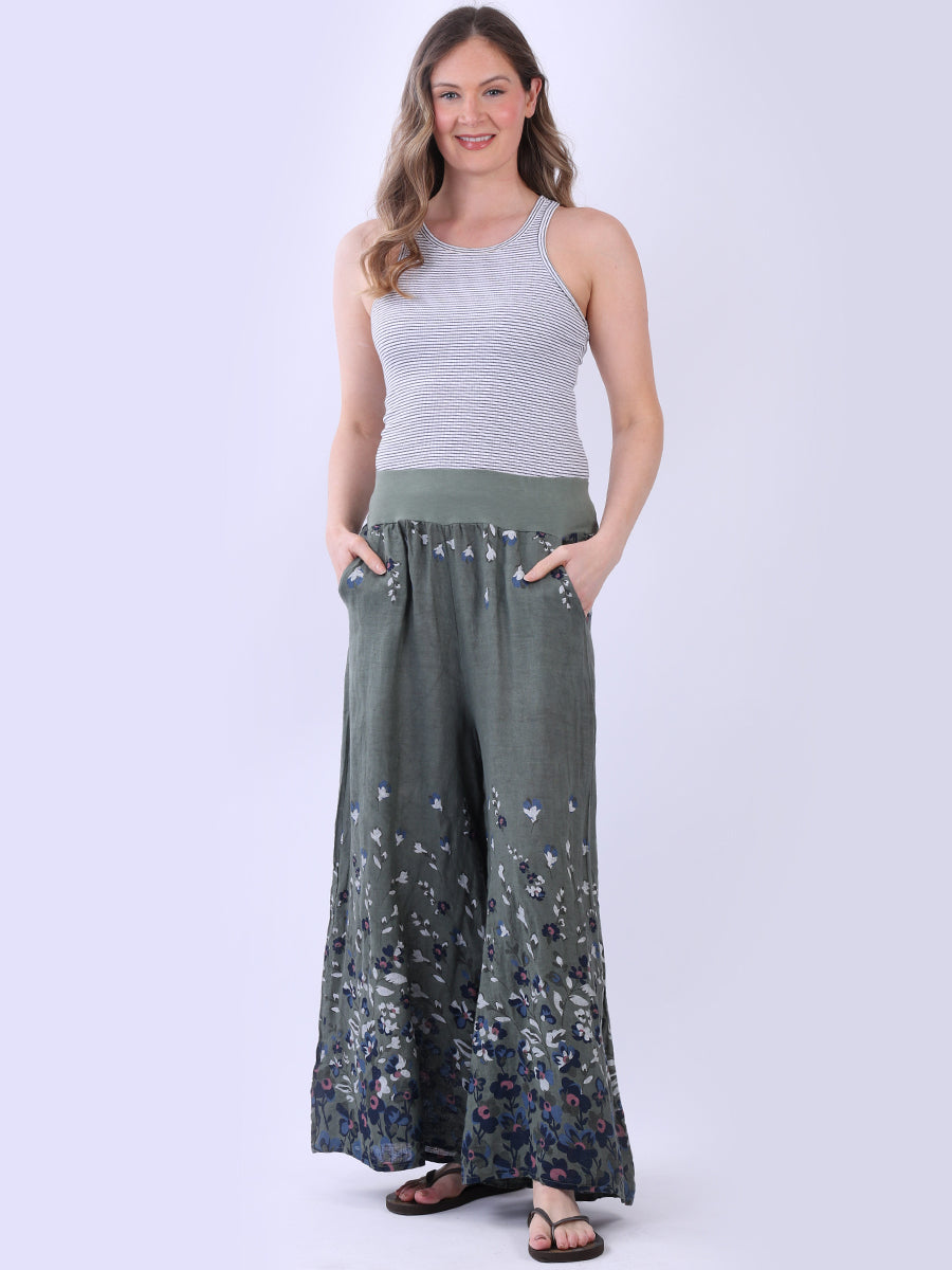 Floral Linen Trouser Khaki