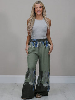 Floral Linen Pant Khaki