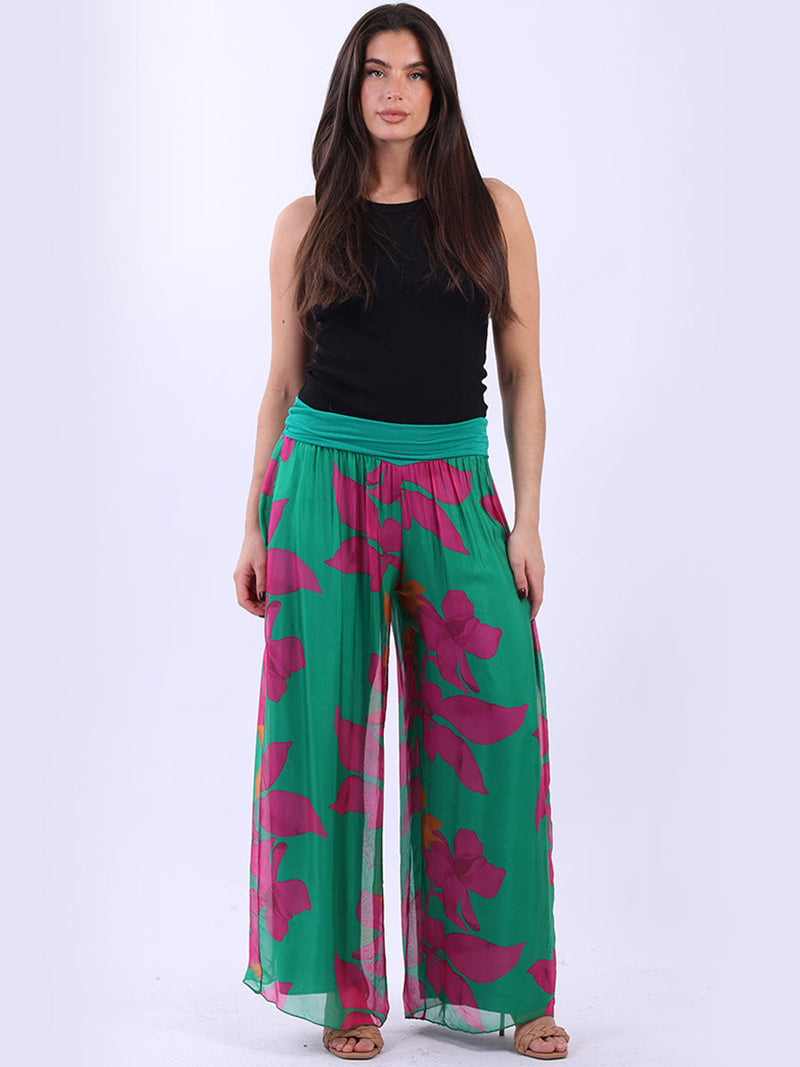 Floral Silk Trouser Green