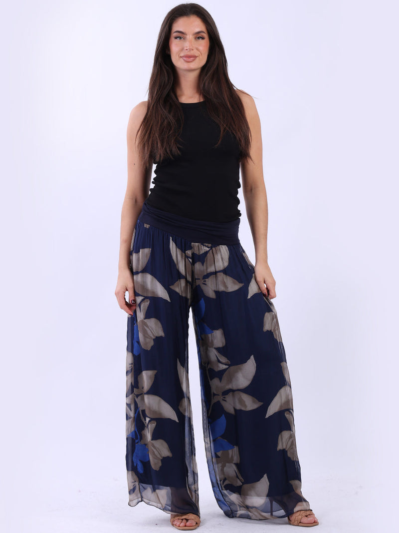 Floral Silk Trouser Navy