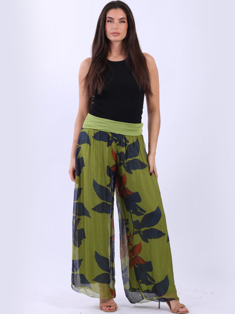 Floral Silk Trouser Olive