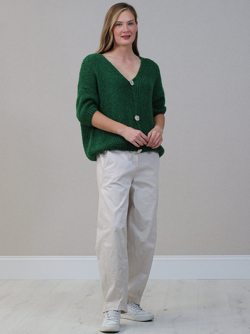 Woolen Crop Cardigan Bottle Green