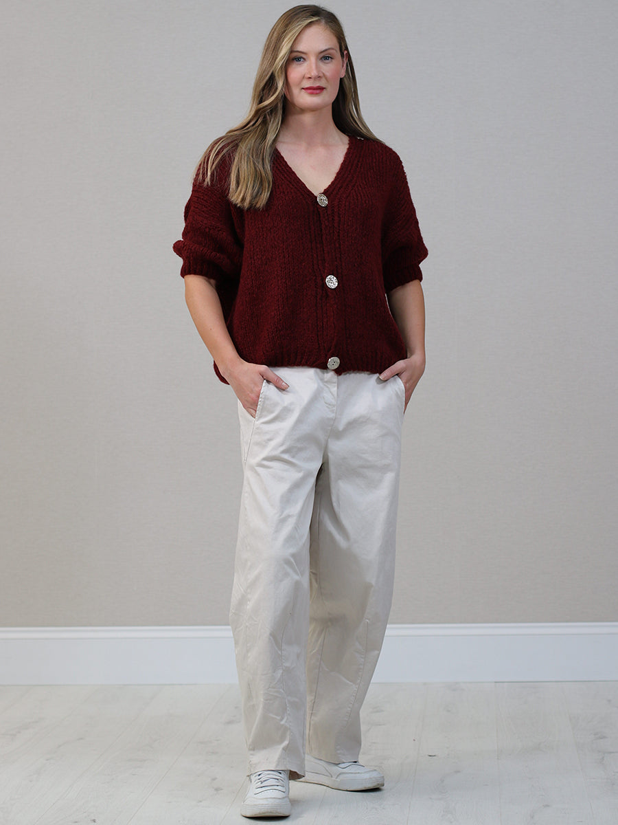 Woolen Crop Cardigan Wine