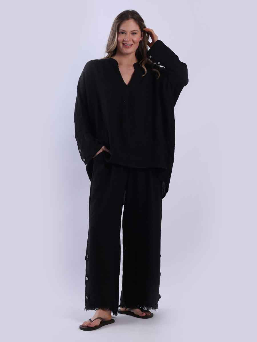 Batwing Linen Top Black