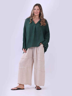 Batwing Linen Top Bottle Green