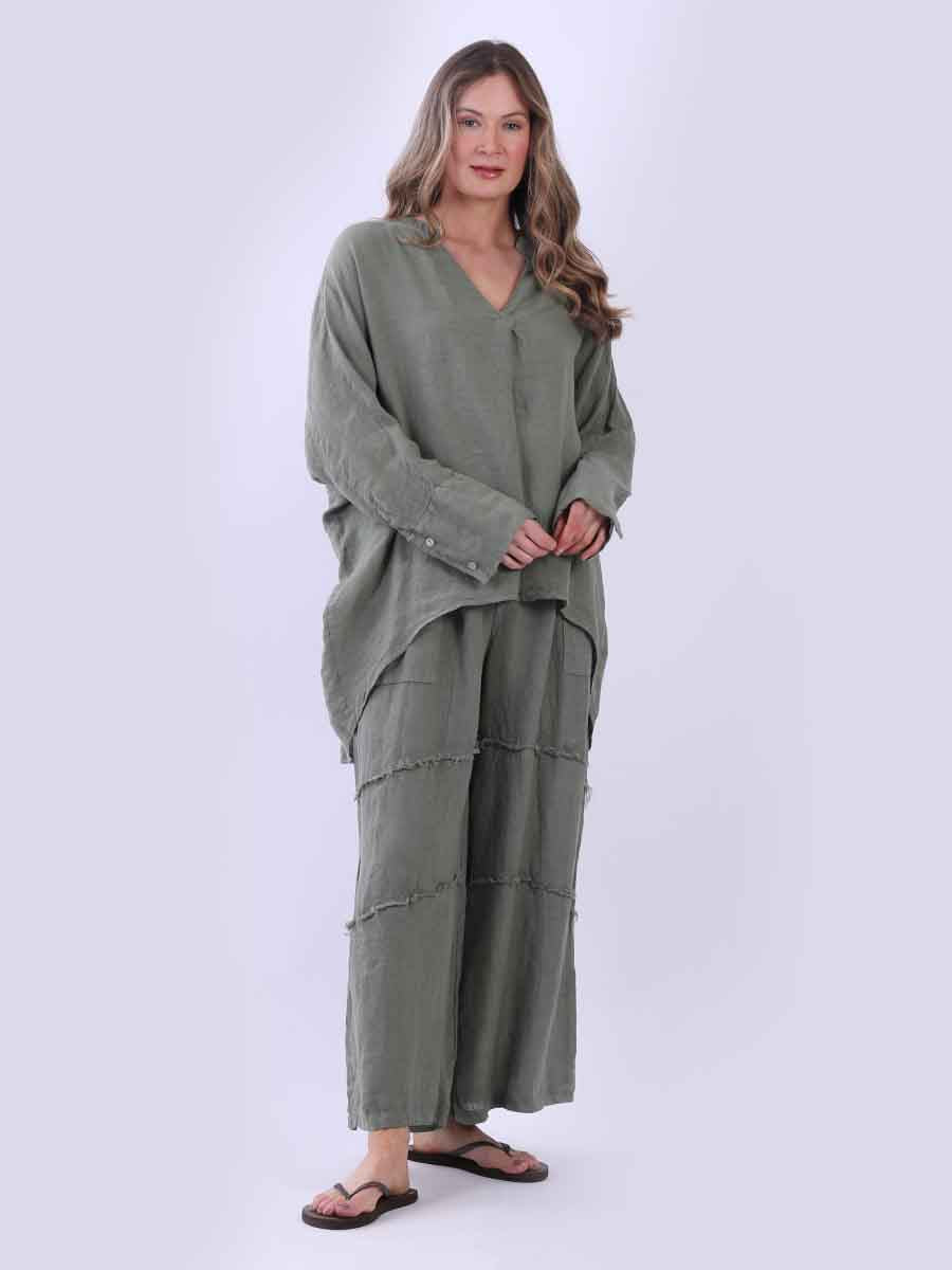 Batwing Linen Top Khaki