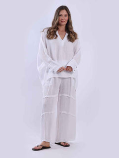 Batwing Linen Top White