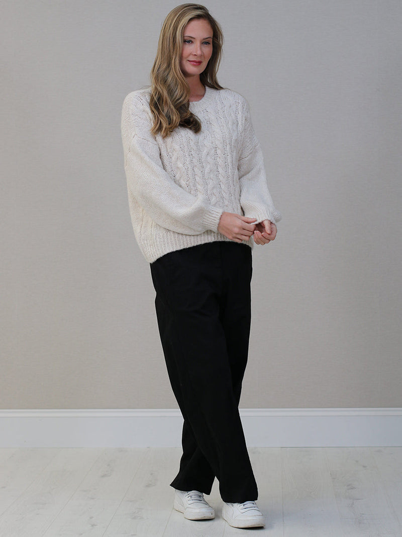 Cable Knit Wool Jumper White