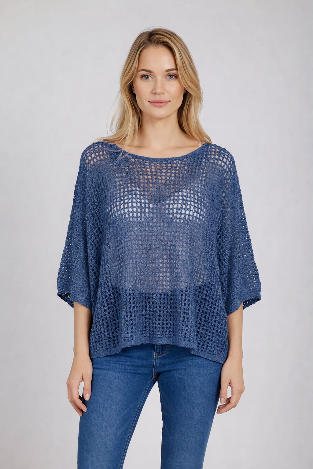 Crochet Net Batwing Top Denim