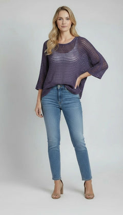 Crochet Net Batwing Top Navy