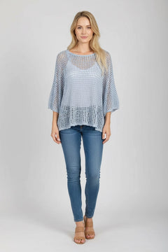 Crochet Net Batwing Top Silver