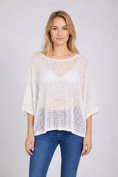 Crochet Net Batwing Top White