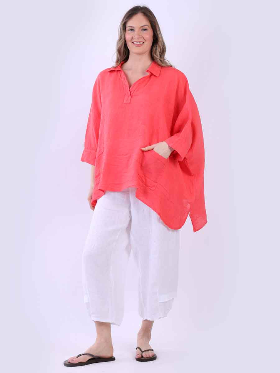 Linen Batwing Top Coral
