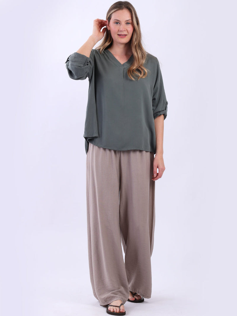 Solid Baggy Crop Top Khaki