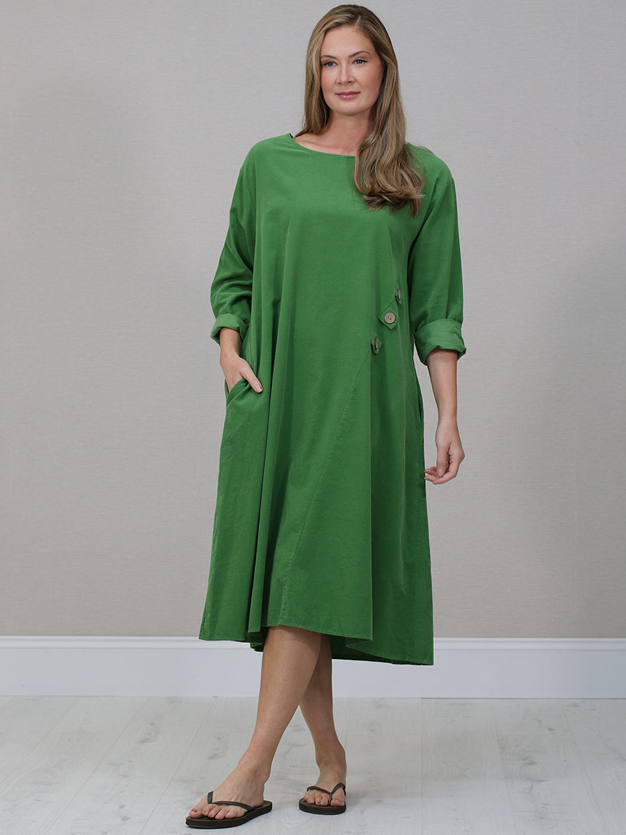 Plus Size Cotton Corduroy Dress Green